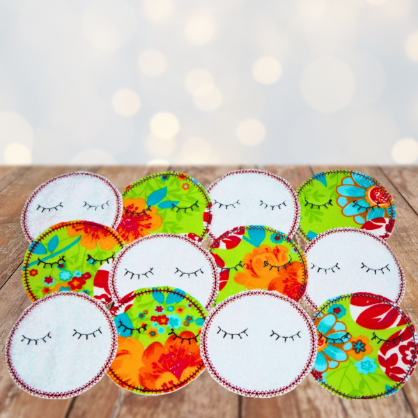 Abschminkpad rund mit Wimpern bestickt im Set - waschbar und wiederverwendbar