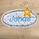 Aufnäher Doodle-Applikation U-Heft mit Stern und Name: Jonas