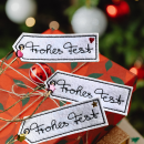 4 ITH-Stickdateien Geschenkanhänger "Frohes Fest" im Set für 10x10cm Stickrahmen