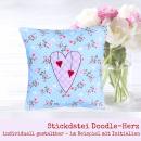 Stickdatei Herz - Doodle-Applikation mit Baumelherzen Stickmuster für 10 x 10 cm Stickrahmen