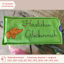 Stickdatei ITH Schokohülle | Herzlichen Glückwunsch Elefant | 13 x 18 cm Stickrahmen | Geschenkverpackung